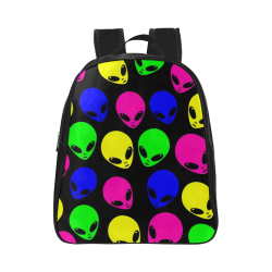 Neon Multi-Color Alien Head Kids School Backpack (Model 1601)(Small)
