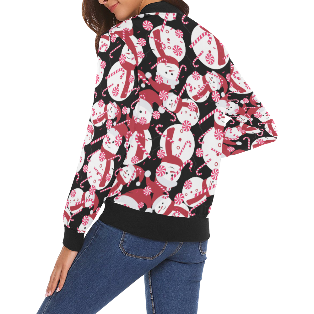 Candy Cane Santa Christmas Party All Over Print Bomber Jacket for Women (Model H19)
