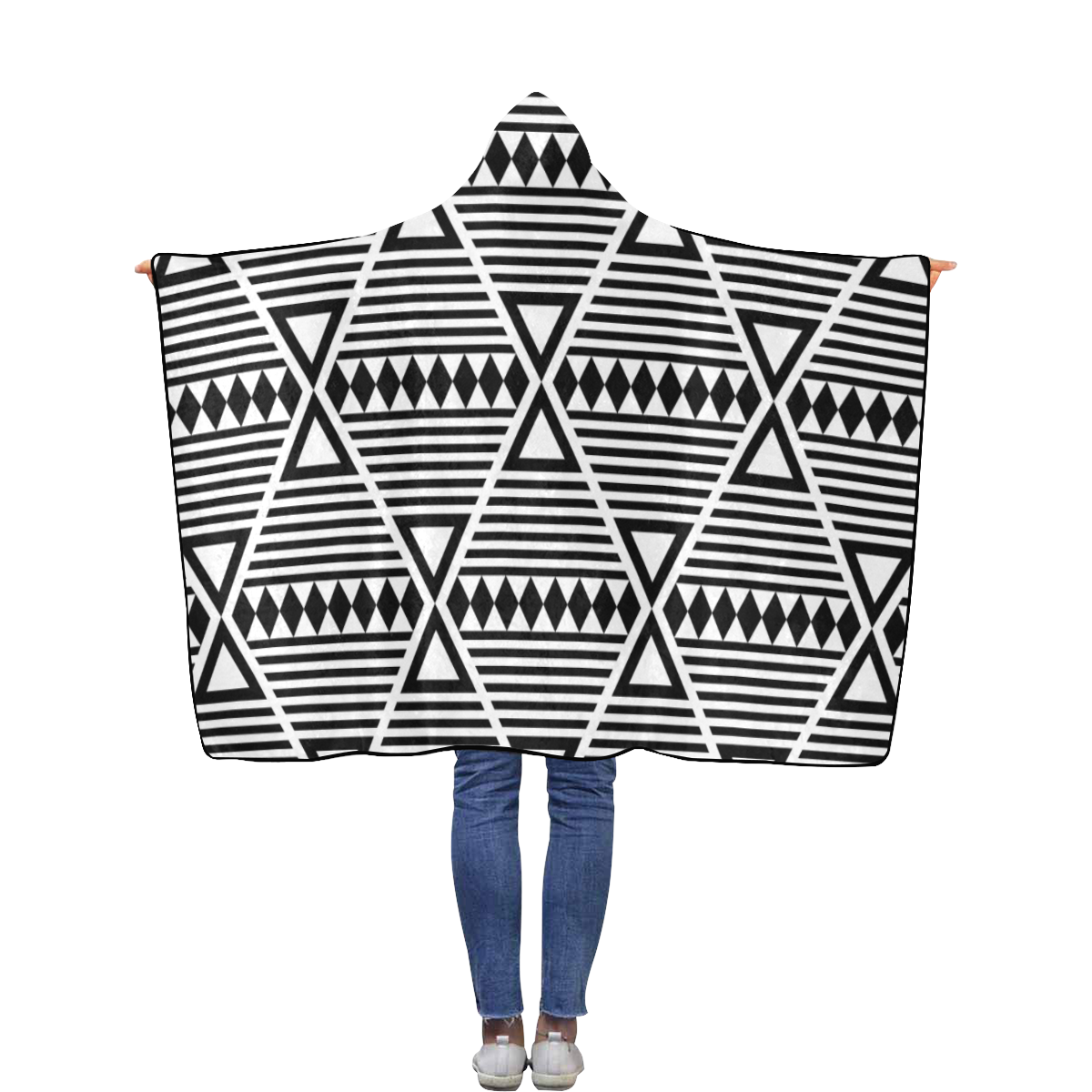 Black Aztec Tribal Flannel Hooded Blanket 40''x50''