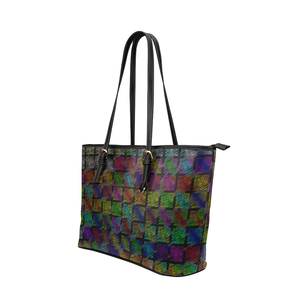 Ripped SpaceTime Stripes Collection Leather Tote Bag/Large (Model 1651)