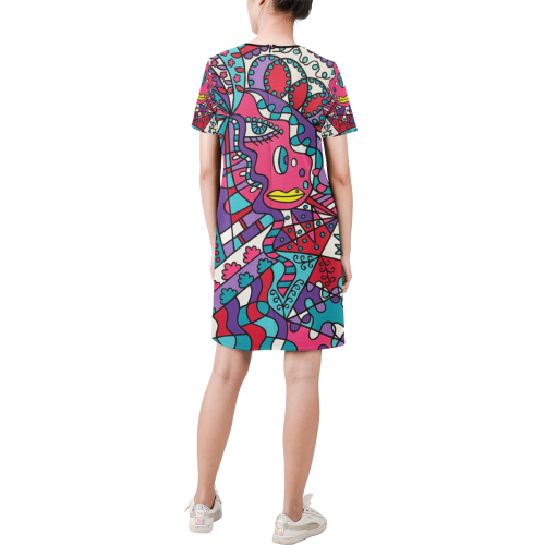 Tickled Short-Sleeve Round Neck A-Line Dress (Model D47)