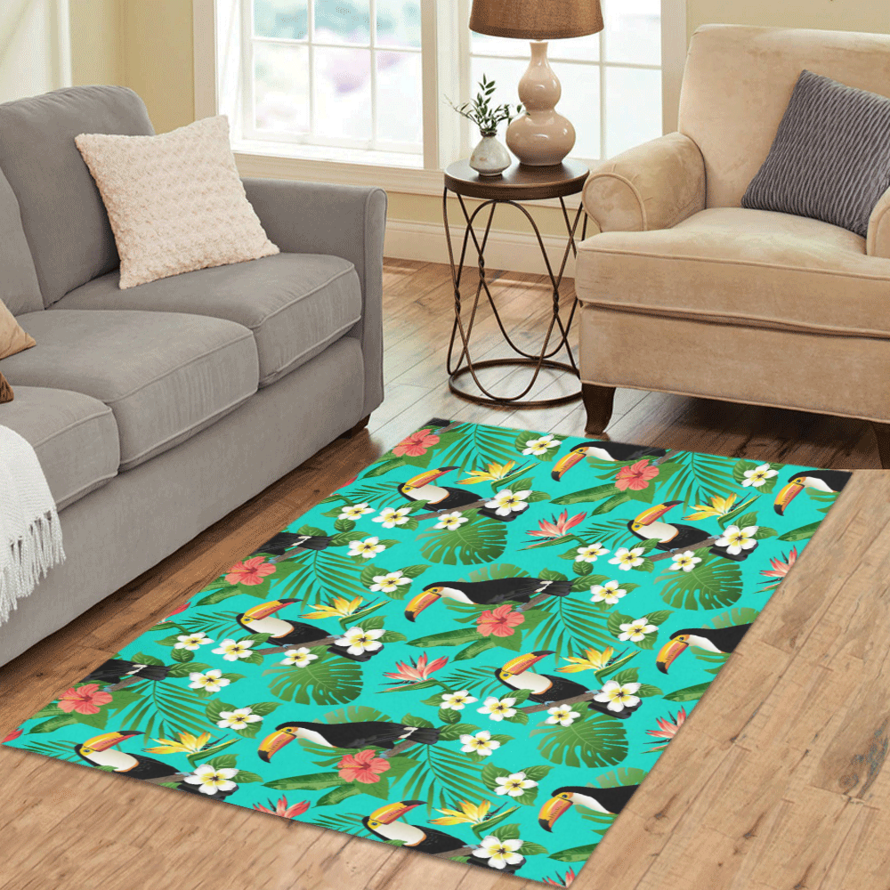 Tropical Summer Toucan Pattern Area Rug 5'3''x4'