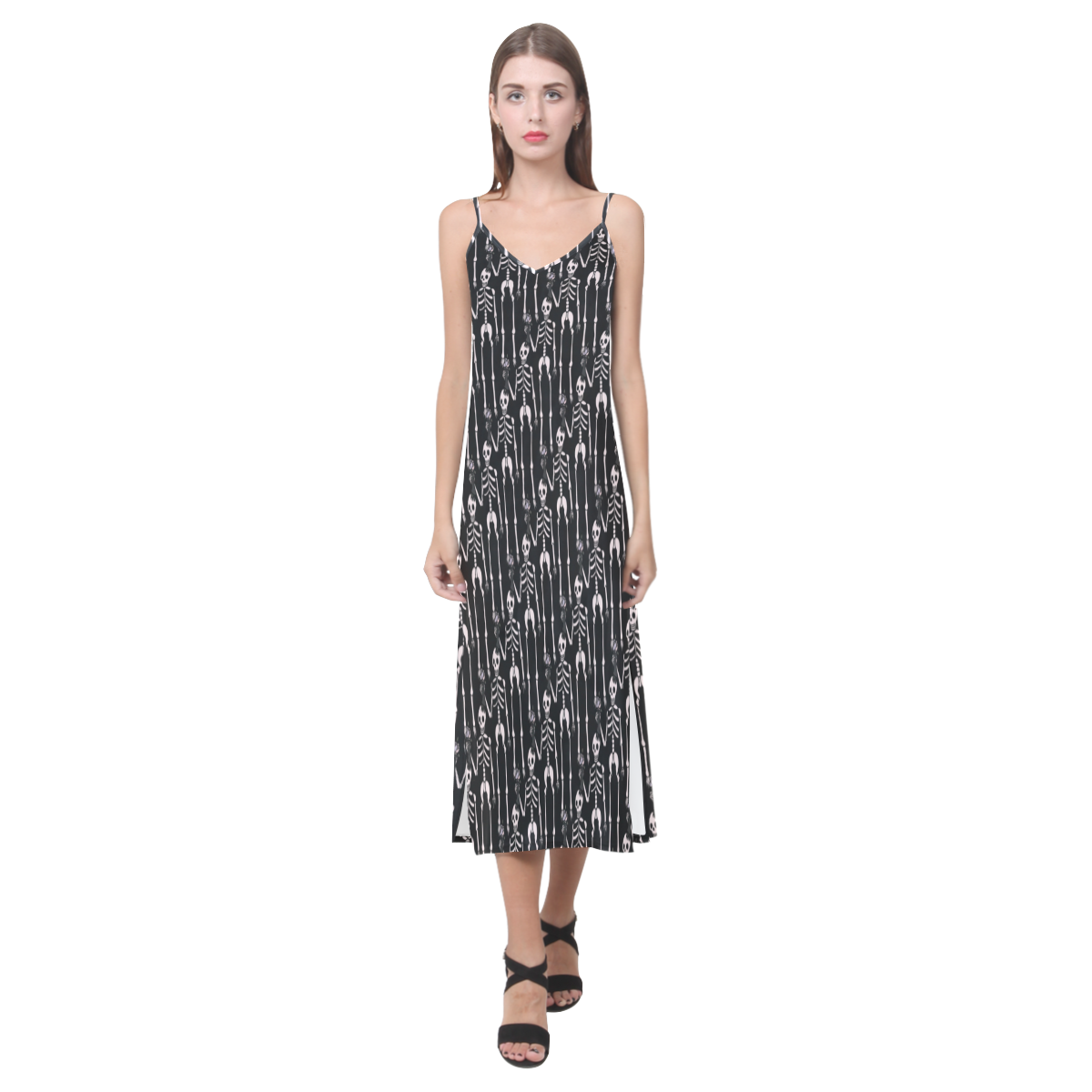 Halloween Fest V-Neck Open Fork Long Dress(Model D18)