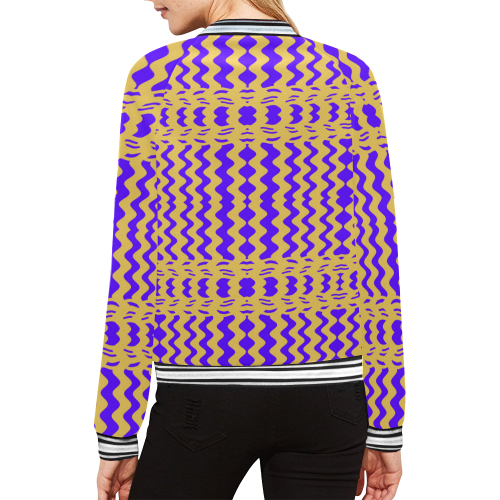 Purple Yellow Modern  Waves Lines All Over Print Bomber Jacket for Women (Model H21)