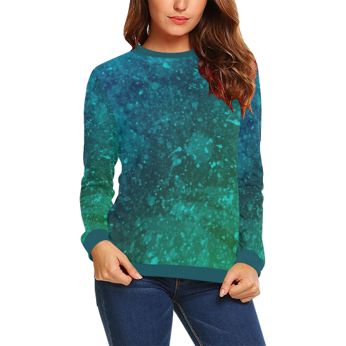 Blue and Green Abstract All Over Print Crewneck Sweatshirt for Women (Model H18)