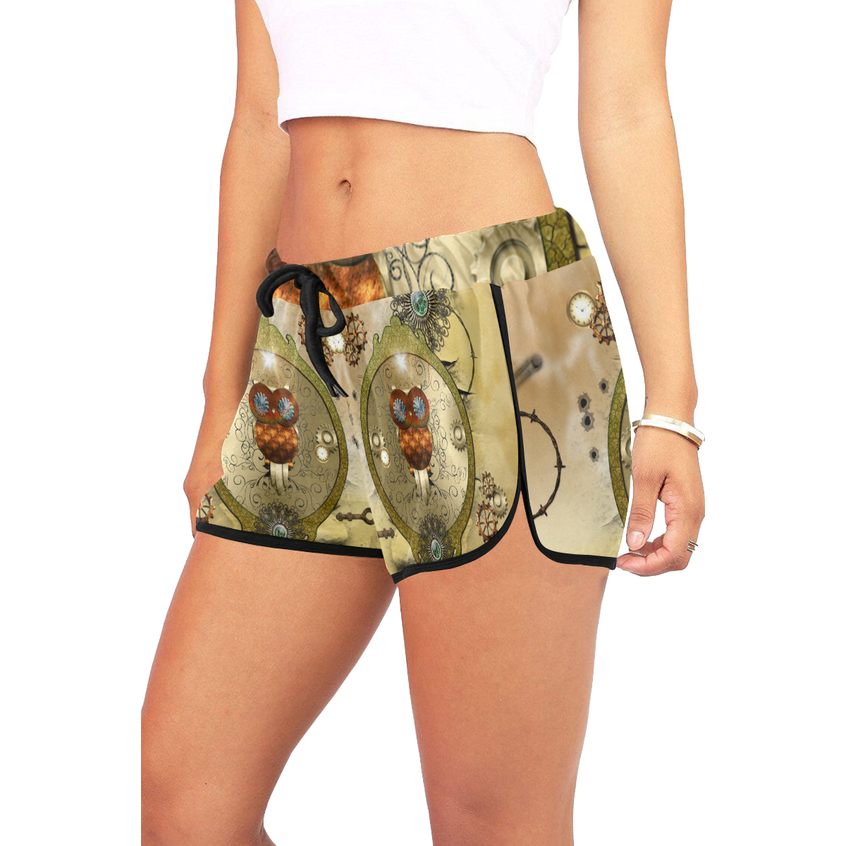 Steampunk, wonderful owl Women's All Over Print Relaxed Shorts (Model L19)