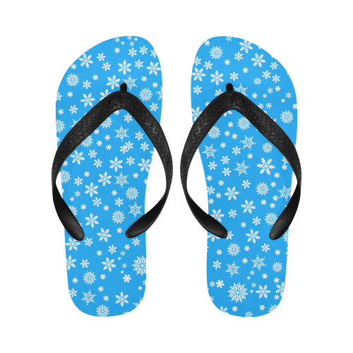 Christmas White Snowflakes on Light Blue Flip Flops for Men/Women (Model 040)