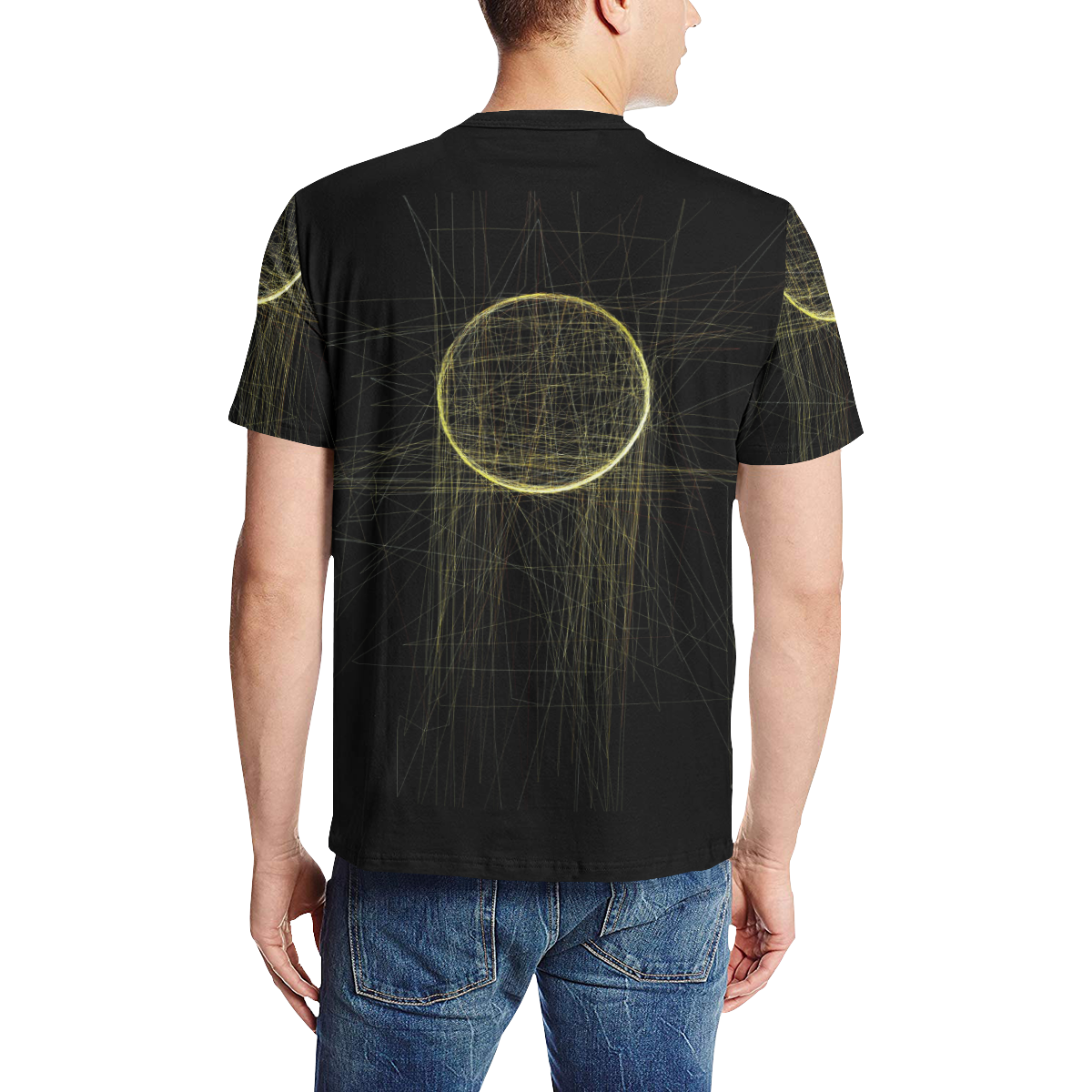 Let There Be Light yellow, black, retro glitch Men's All Over Print T-Shirt (Solid Color Neck) (Model T63)