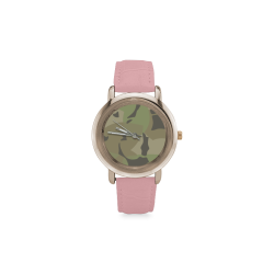 Brown Black Green Camo Women's Rose Gold Leather Strap Watch(Model 201)