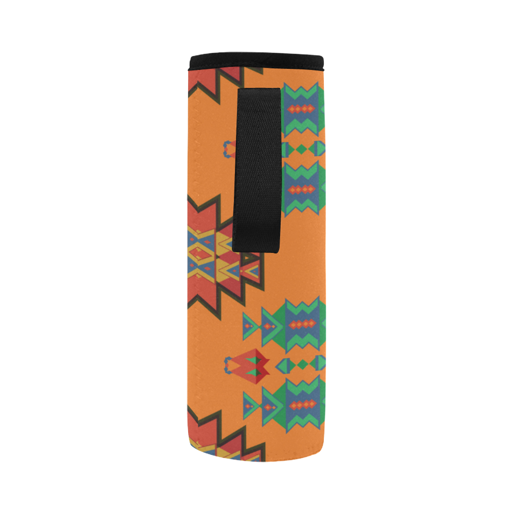 Misc shapes on an orange background Neoprene Water Bottle Pouch/Large