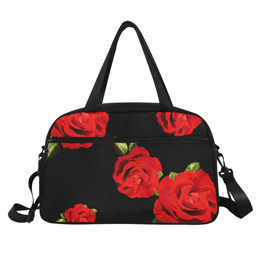 Fairlings Delight's Black Luxury Collection- Red Rose Fitness Handbag 53086 Fitness Handbag (Model 1671)