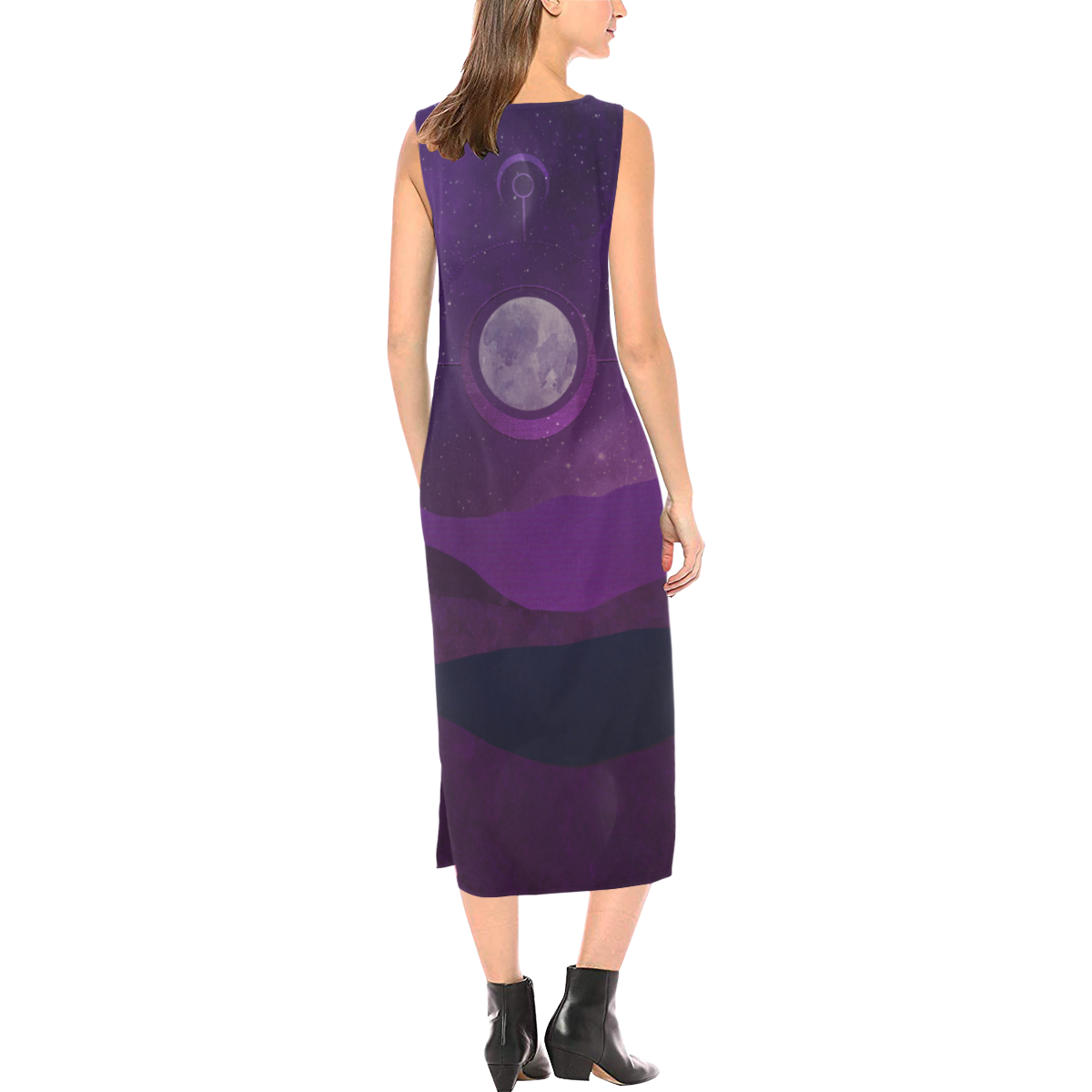 Purple Moon Night Phaedra Sleeveless Open Fork Long Dress (Model D08)