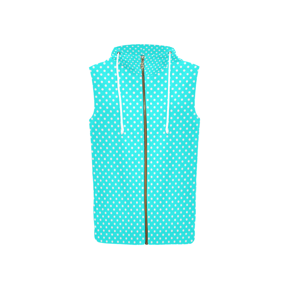 Baby blue polka dots All Over Print Sleeveless Zip Up Hoodie for Women (Model H16)