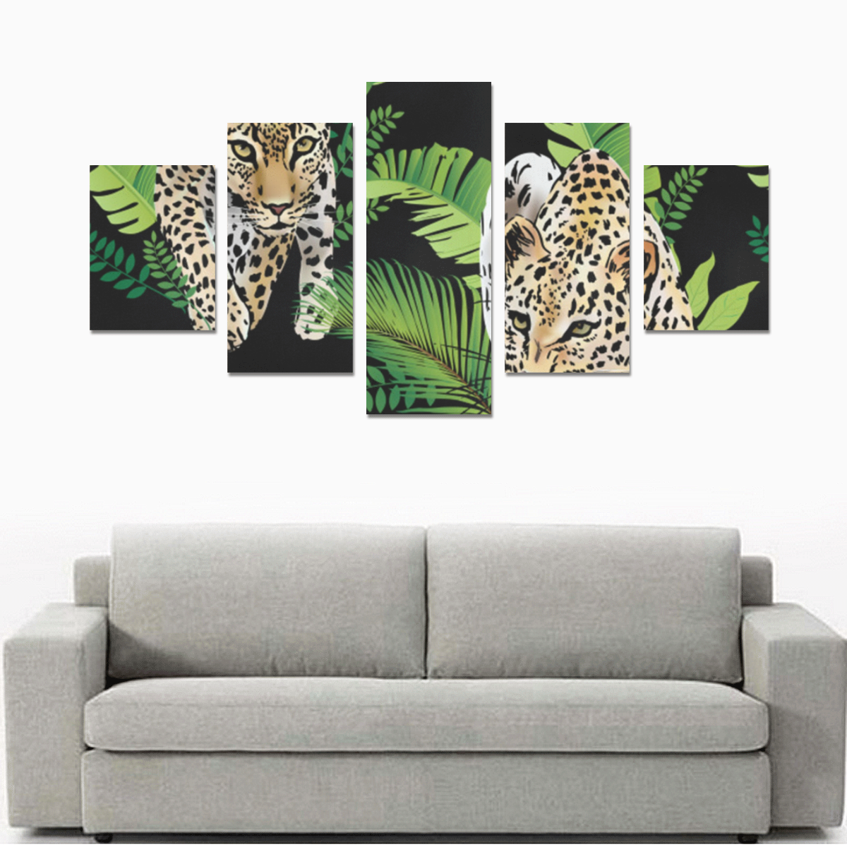 Leopards palm leaves tropical Pattern Canvas Print Sets B (No Frame)