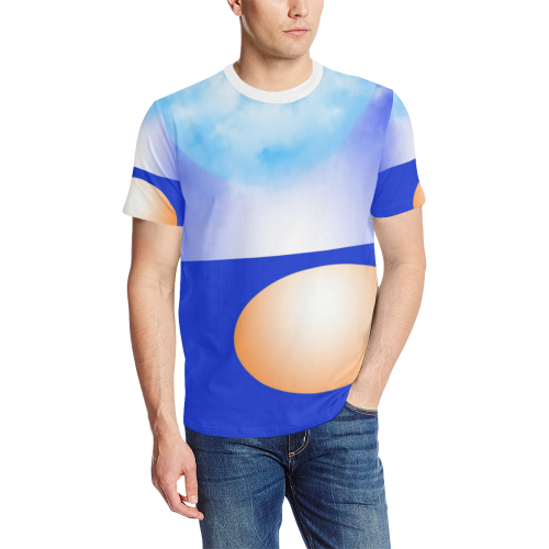 Blue & Orange Men's All Over Print T-Shirt (Solid Color Neck) (Model T63)