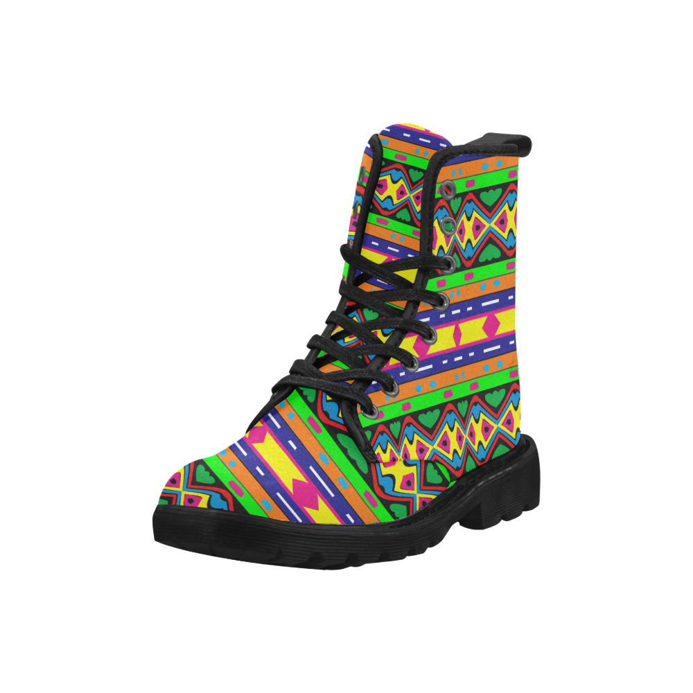 Distorted colorful shapes and stripes Martin Boots for Women (Black) (Model 1203H)