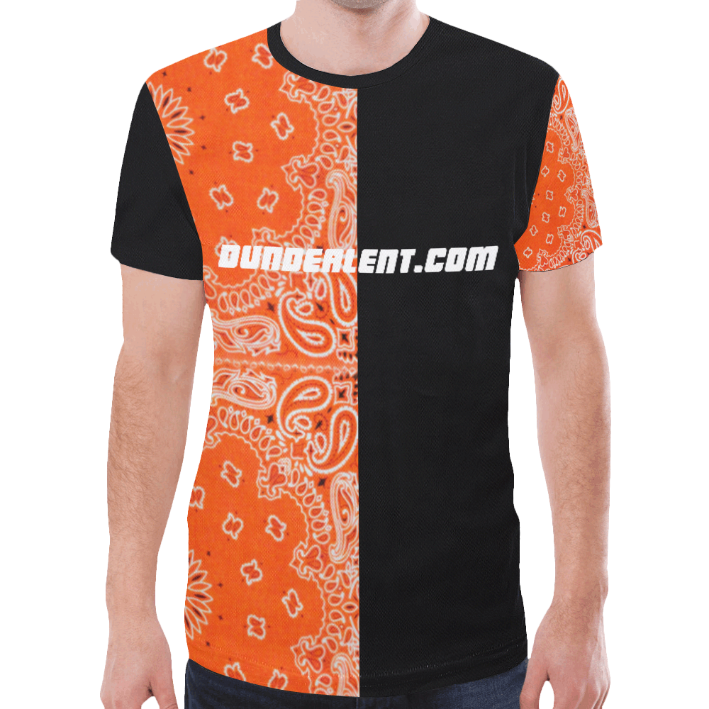 Dundealent Orange/Black Half Bandana New All Over Print T-shirt for Men (Model T45)