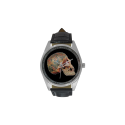 Colored Human Skull Men's Casual Leather Strap Watch(Model 211)