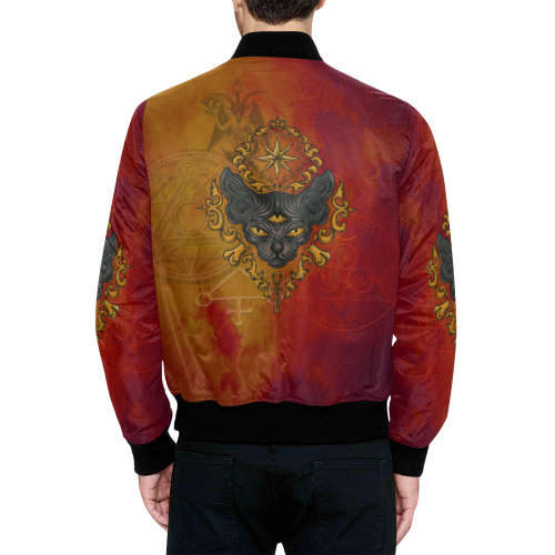 Awesome Magic Cat All Over Print Quilted Bomber Jacket for Men (Model H33)