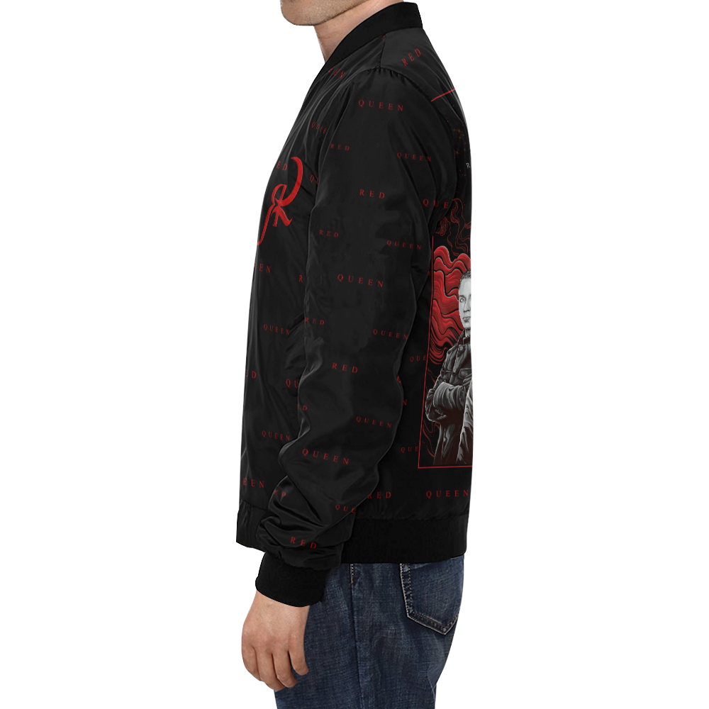 RED QUEEN BAND RED LOGO ALL OVER BLACK All Over Print Bomber Jacket for Men (Model H19)