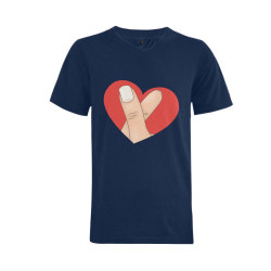Red Heart Fingers / Blue Men's V-Neck T-shirt (USA Size) (Model T10)