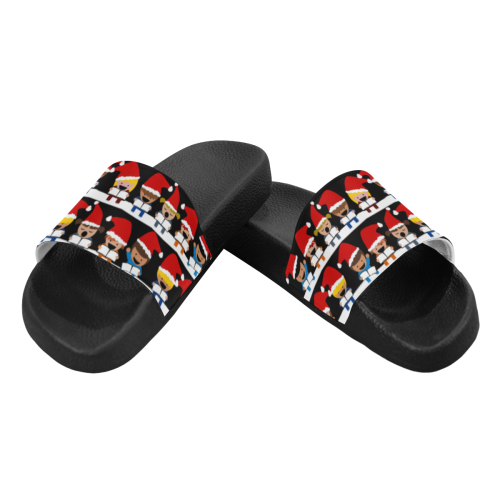 Christmas Carol Singers on Black Men's Slide Sandals/Large Size (Model 057)