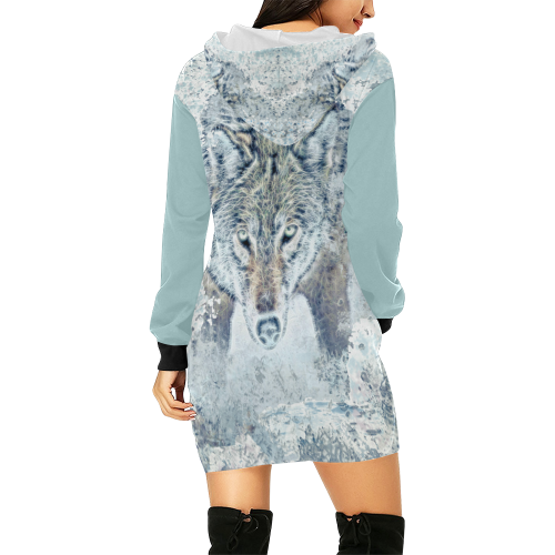 Snow Wolf All Over Print Hoodie Mini Dress (Model H27)