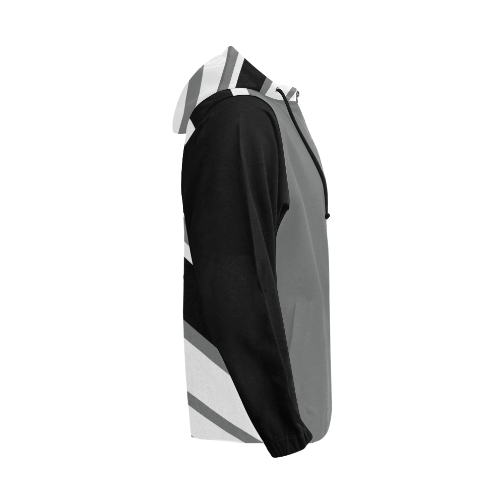 B Monogram Contrast Sleeve Striped Pack (Black/White/Gray) All Over Print Full Zip Hoodie for Men (Model H14)