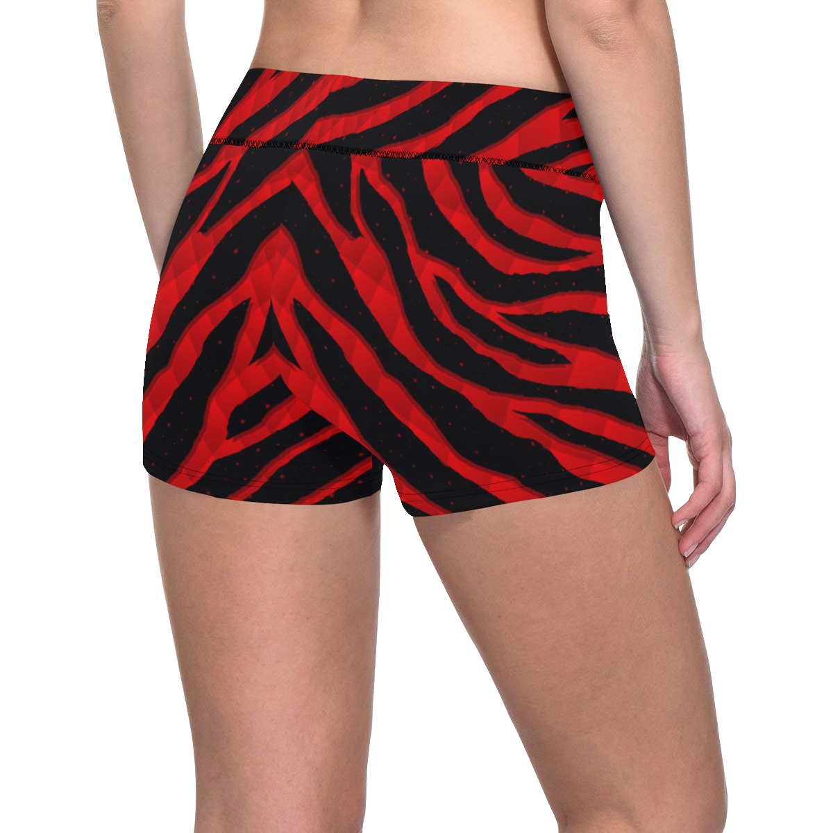 Ripped SpaceTime Stripes - Red Women's All Over Print Short Leggings (Model L28)
