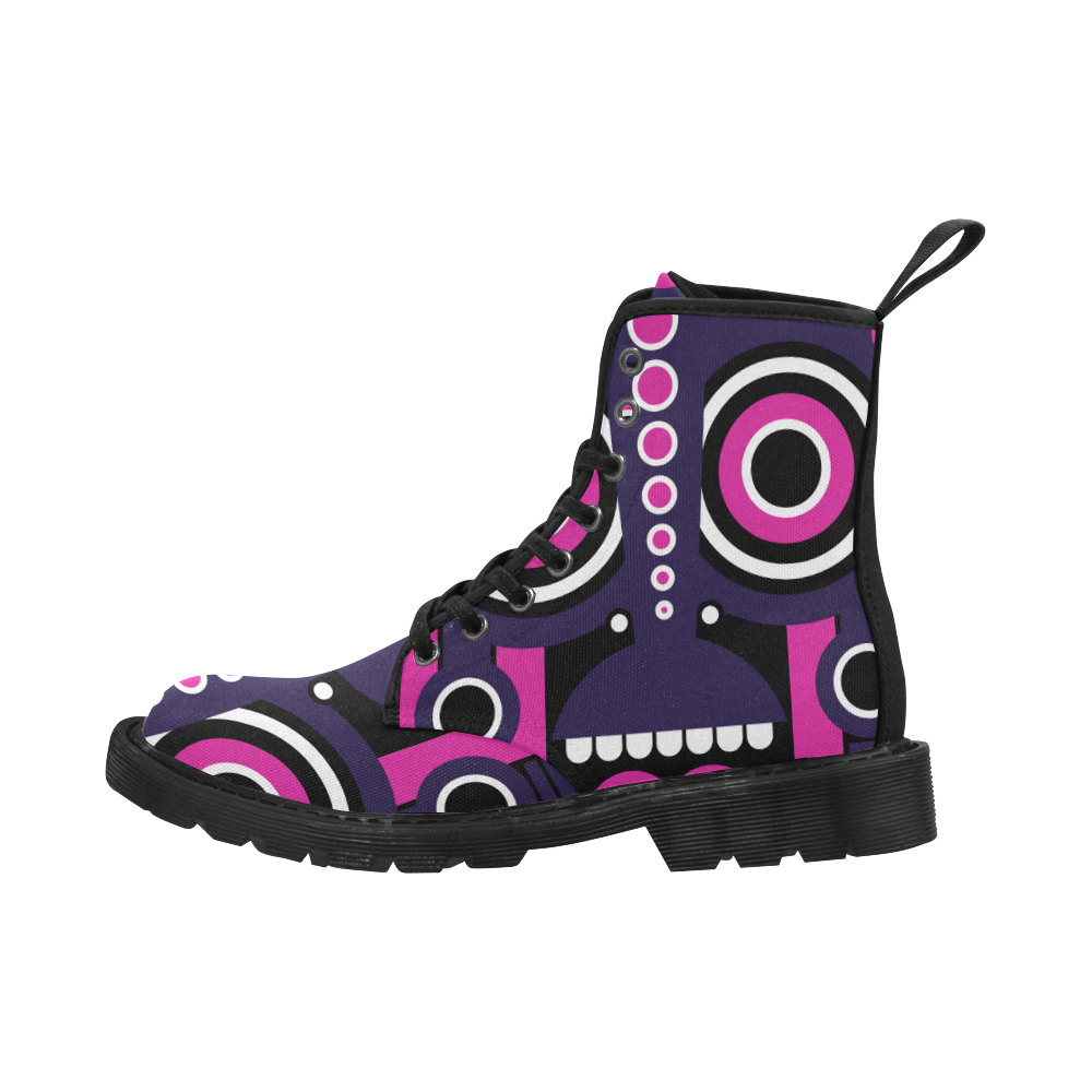 Pink Purple Tiki Tribal Martin Boots for Women (Black) (Model 1203H)