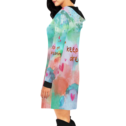 KEEP ON DREAMING - rainbow All Over Print Hoodie Mini Dress (Model H27)