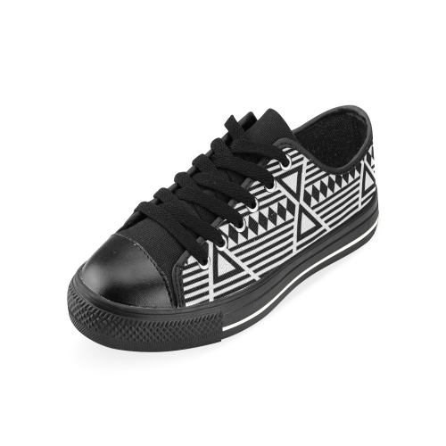 Black Aztec Tribal Low Top Canvas Shoes for Kid (Model 018)