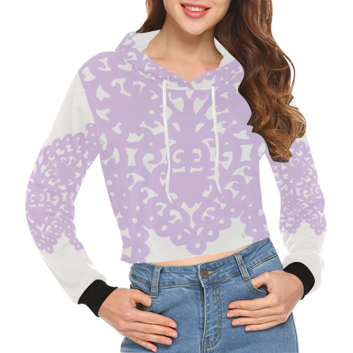 Hearts Lavender Lace All Over Print Crop Hoodie for Women (Model H22)