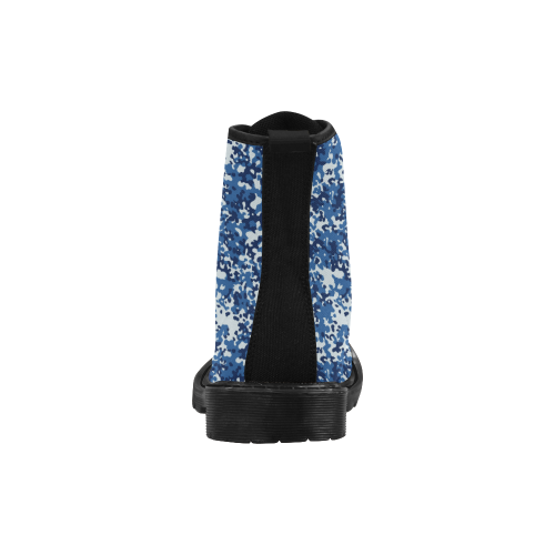 Digital Blue Camouflage Martin Boots for Women (Black) (Model 1203H)