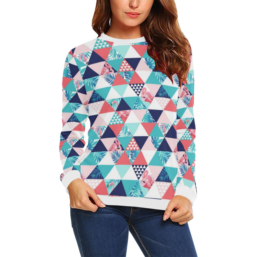 Flamingo Triangle Pattern All Over Print Crewneck Sweatshirt for Women (Model H18)