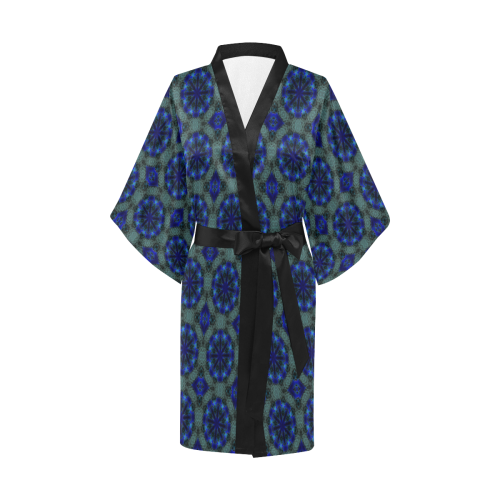 Teal Blue and Green Geometric Kimono Robe