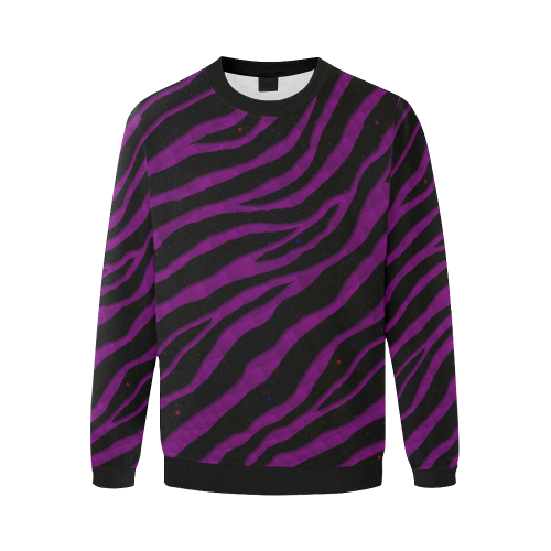Ripped SpaceTime Stripes - Purple Men's Oversized Fleece Crew Sweatshirt (Model H18)