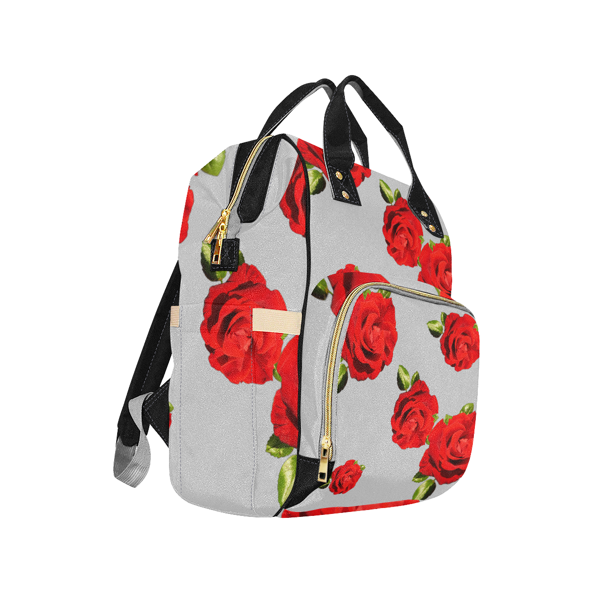 Fairlings Delight's Floral Luxury Collection- Red Rose Multi-Function Diaper Backpack 53086c2 Multi-Function Diaper Backpack/Diaper Bag (Model 1688)