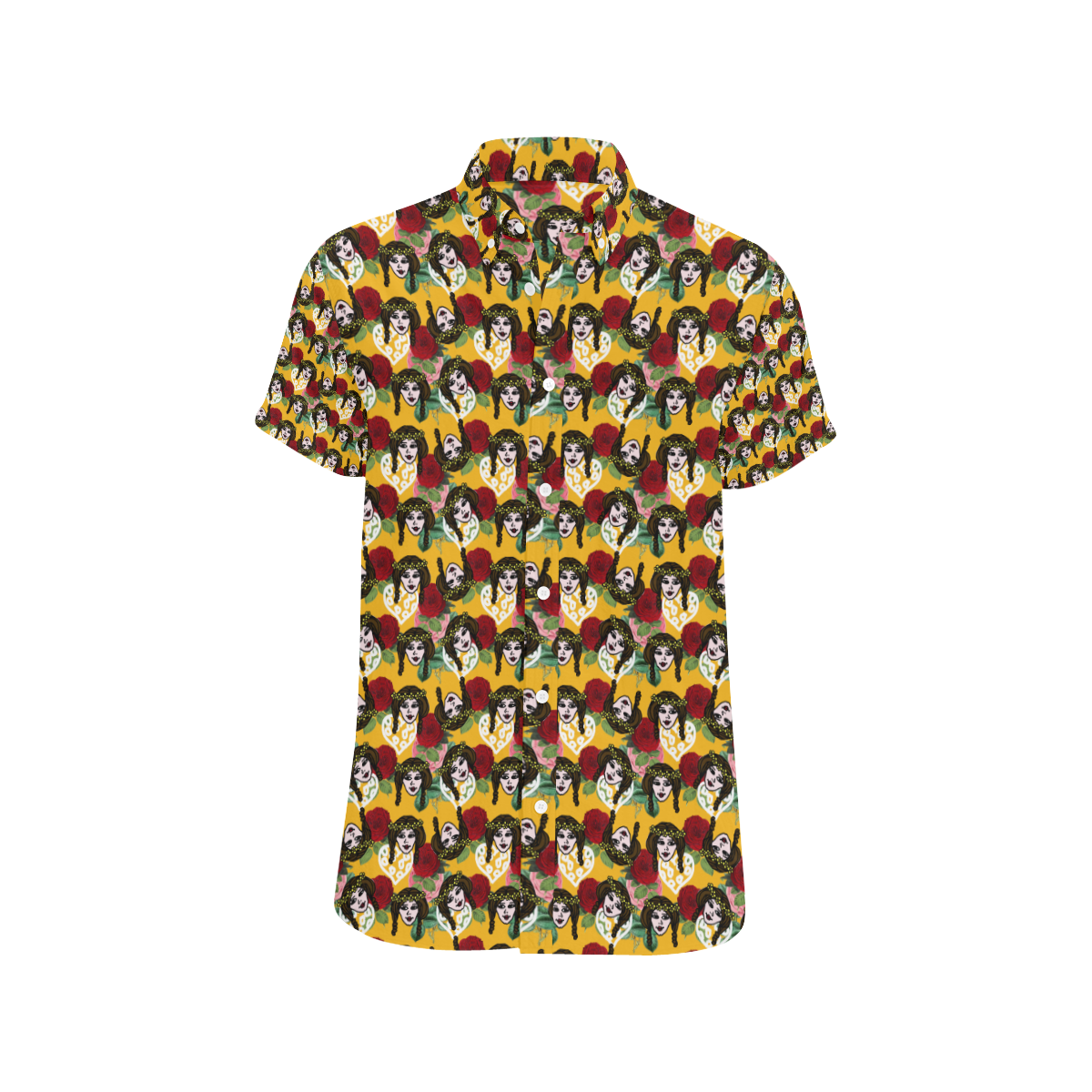 vintage hippie girl pattern yellow Men's All Over Print Short Sleeve Shirt/Large Size (Model T53)