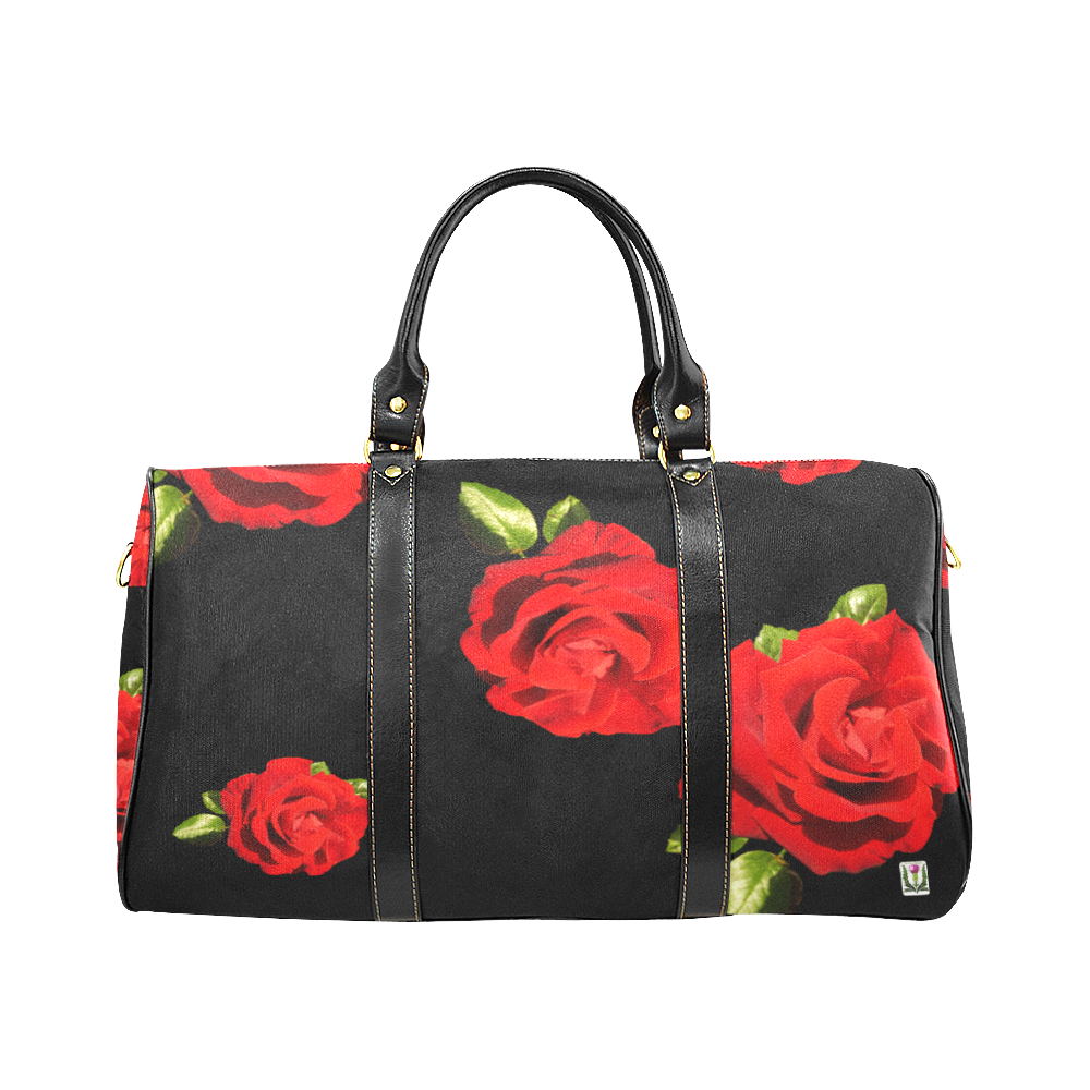 Fairlings Delight's Black Luxury Collection- Red Rose Waterproof Travel Bag/Large 53086d New Waterproof Travel Bag/Large (Model 1639)