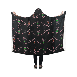 Christmas Candy Canes with Bows Black Hooded Blanket 50''x40''