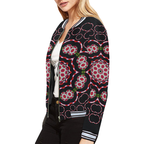 fantasy flowers ornate and polka dots landscape All Over Print Bomber Jacket for Women (Model H21)