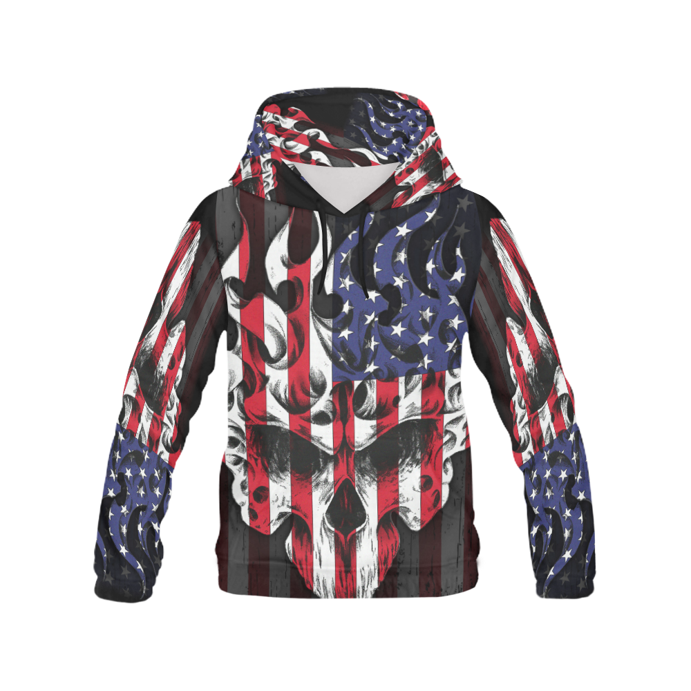 skull us flag hoodie All Over Print Hoodie for Women (USA Size) (Model H13)