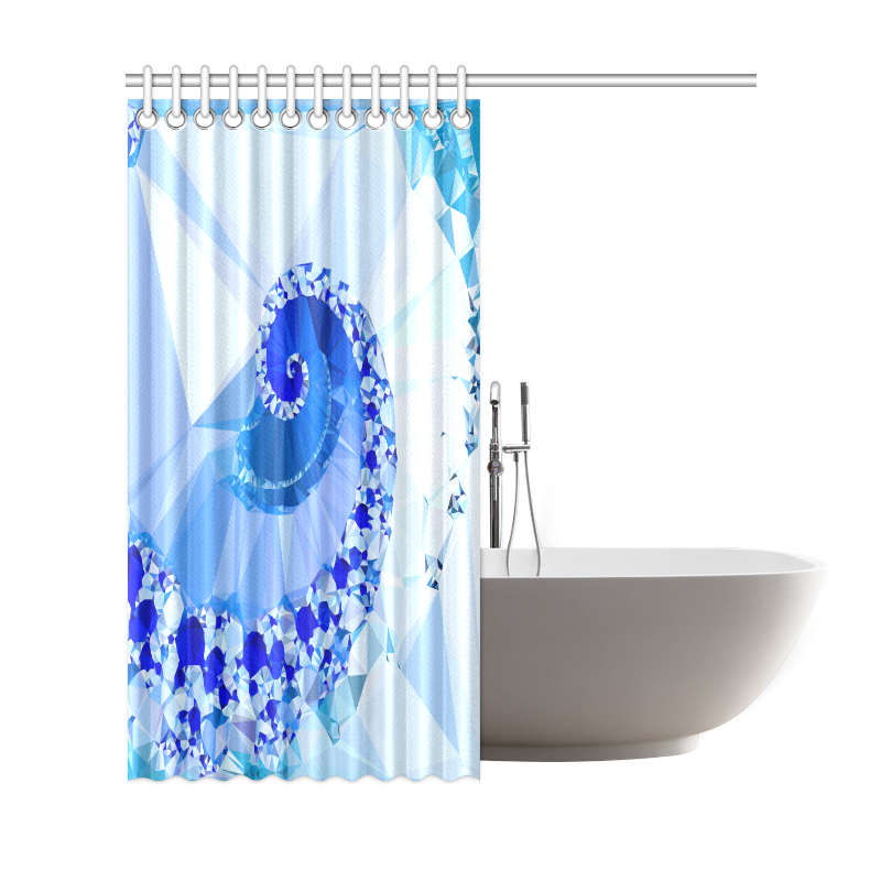 Blue White Geometric Fractal Art Shower Curtain 69"x72"