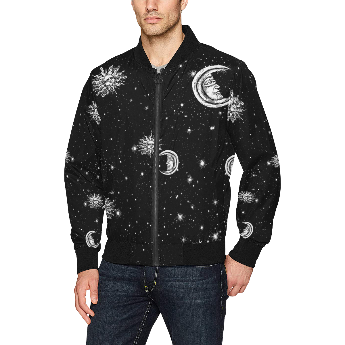 Mystic Stars, Moon and Sun All Over Print Bomber Jacket for Men (Model H31)