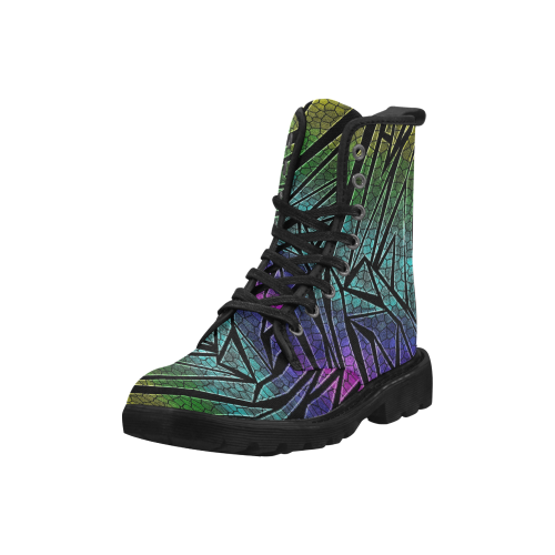 Neon Rainbow Cracked Mosaic Martin Boots for Men (Black) (Model 1203H)