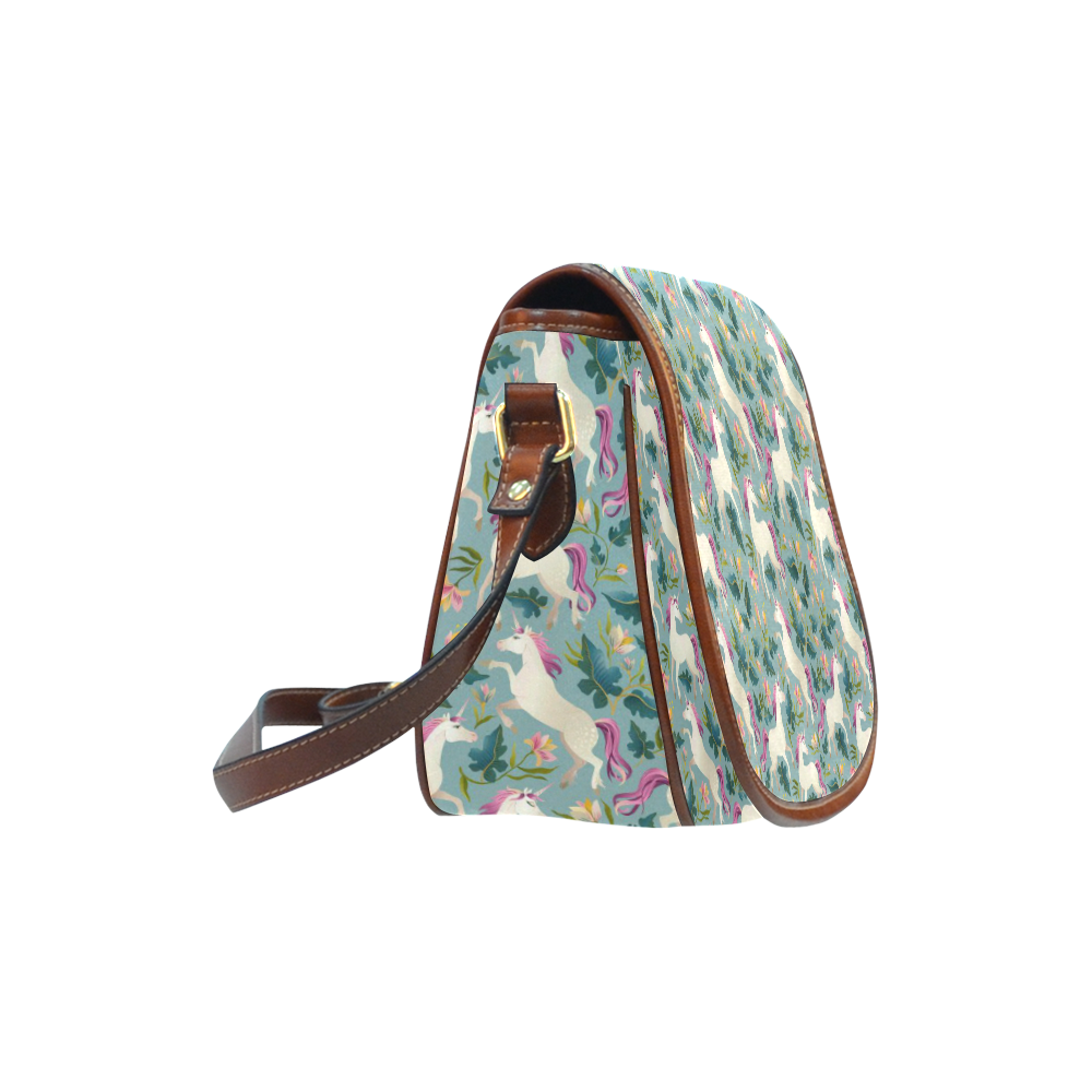 Floral Unicorn Pattern Saddle Bag/Small (Model 1649) Full Customization