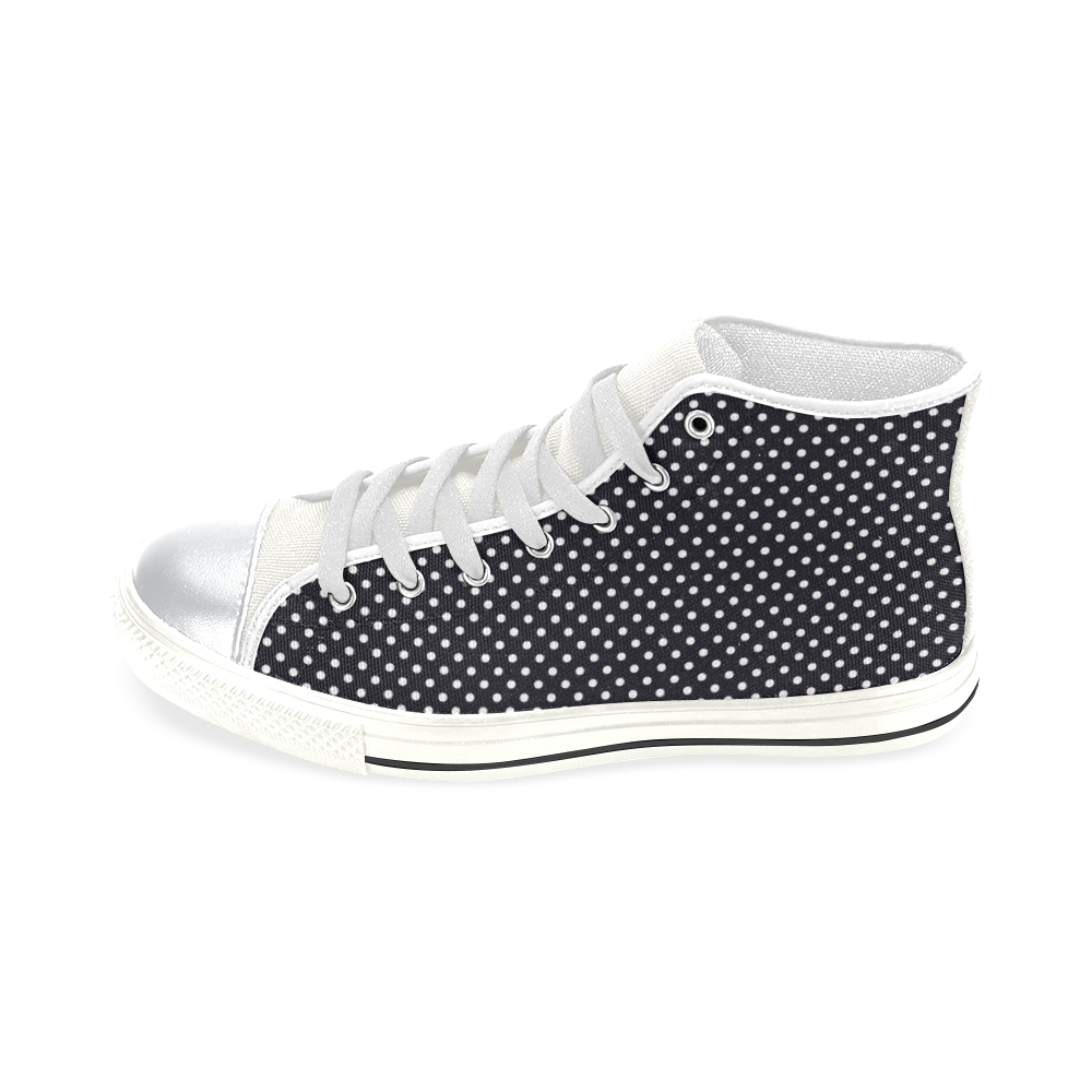Black polka dots High Top Canvas Shoes for Kid (Model 017)