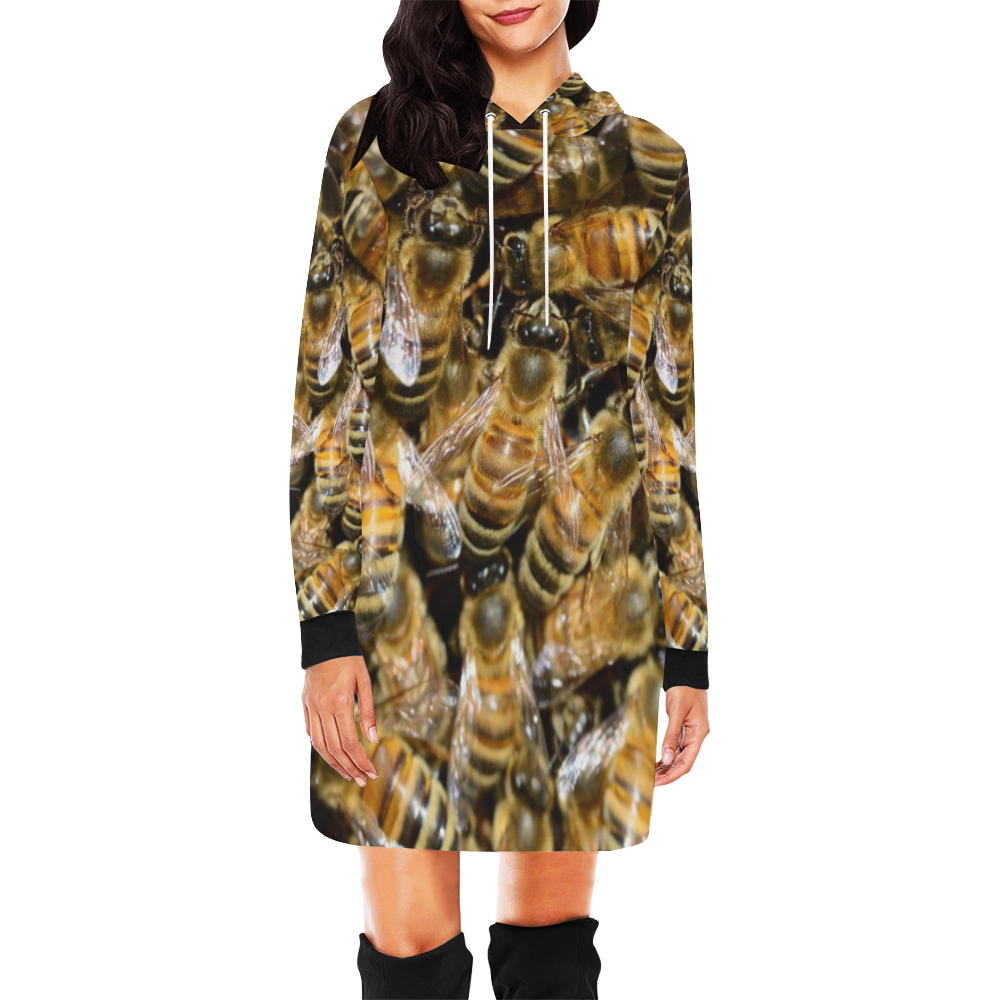 HONEY BEES All Over Print Hoodie Mini Dress (Model H27)