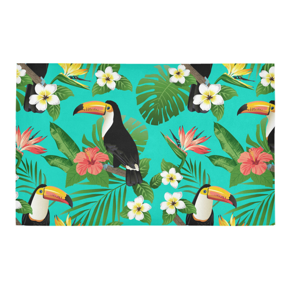Toucan And Tropical Flowers Pattern Bath Rug 20''x 32''